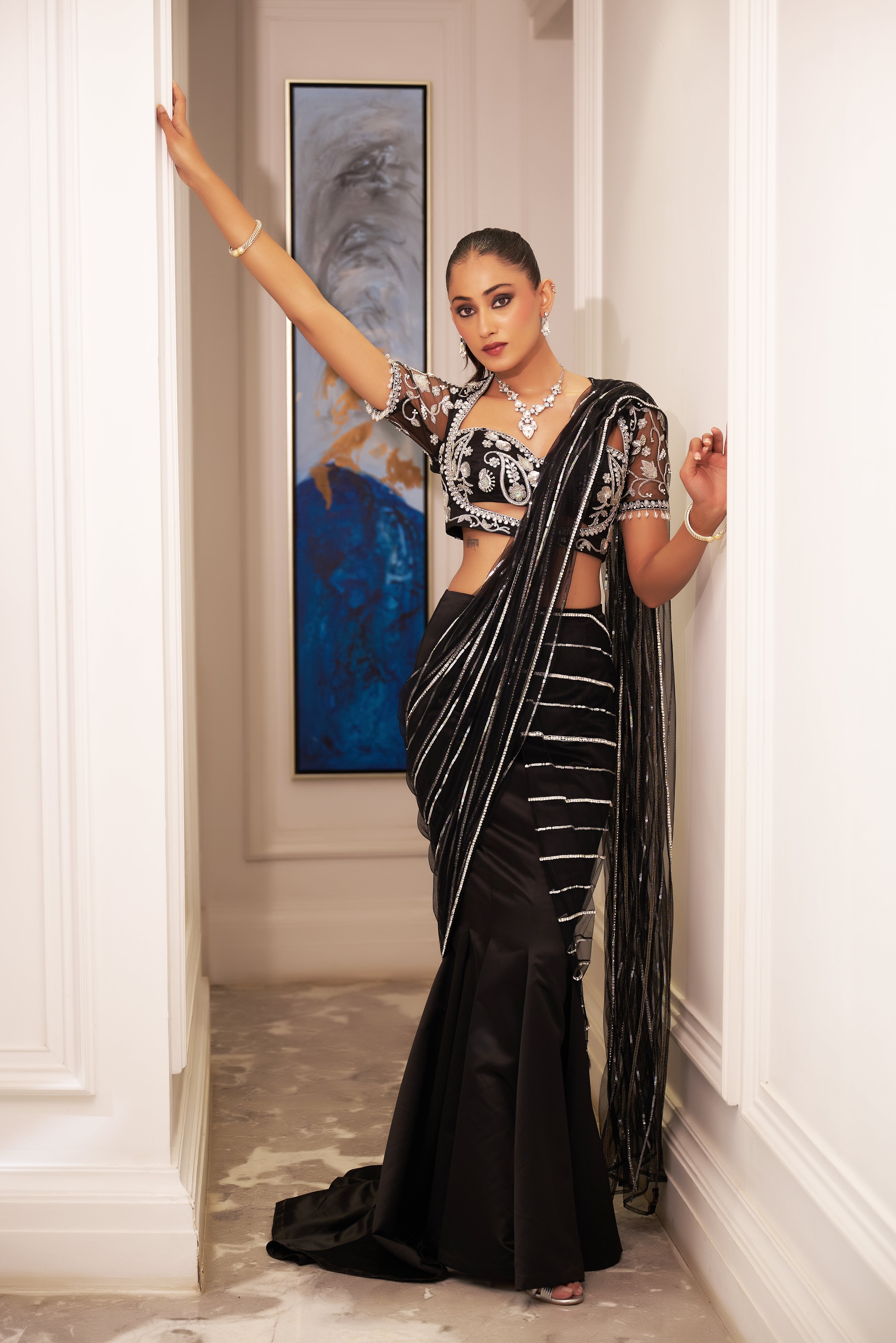 Lana Fishtail Lehenga Saree Set