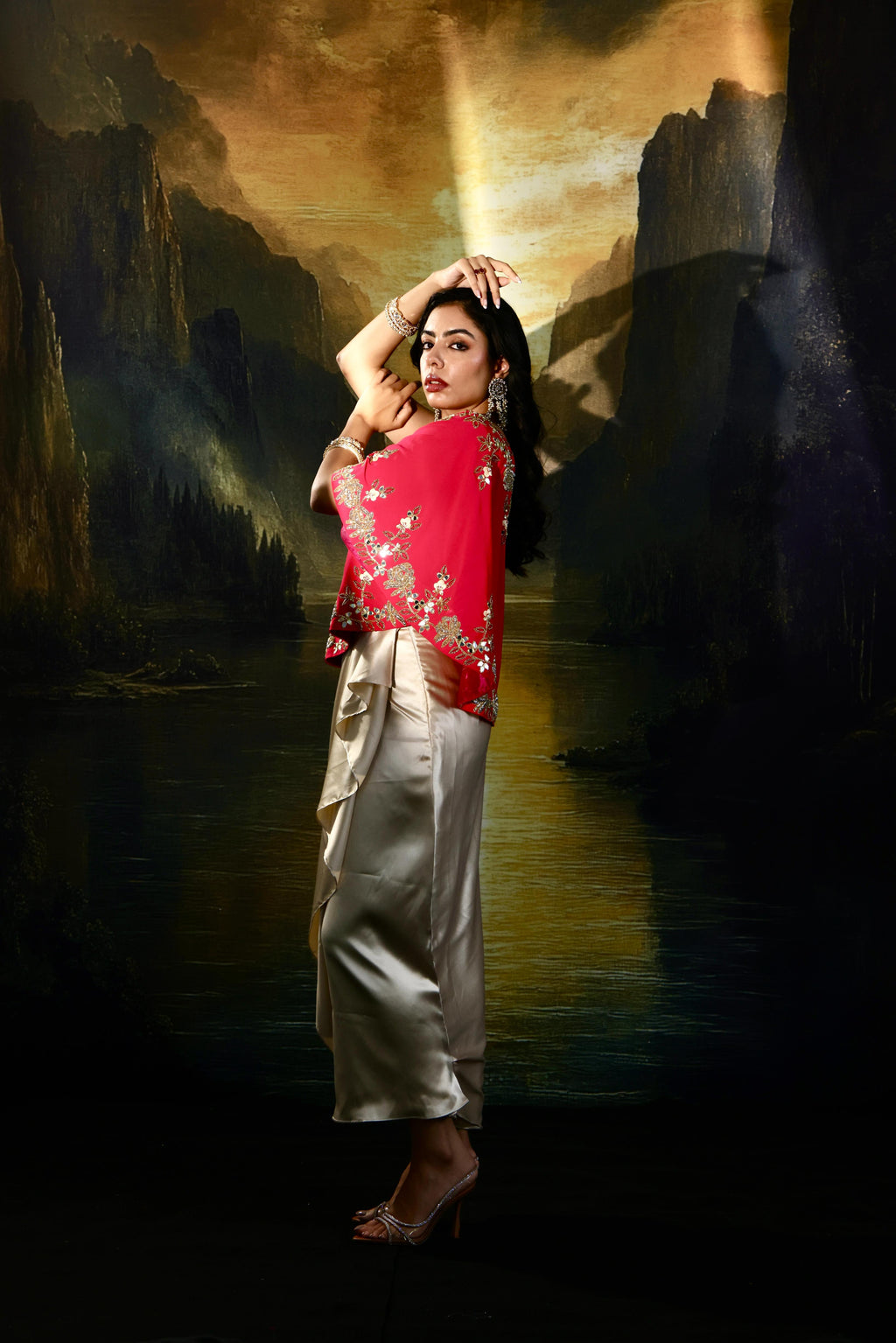 Gulaab Cape and Draped Skirt Set