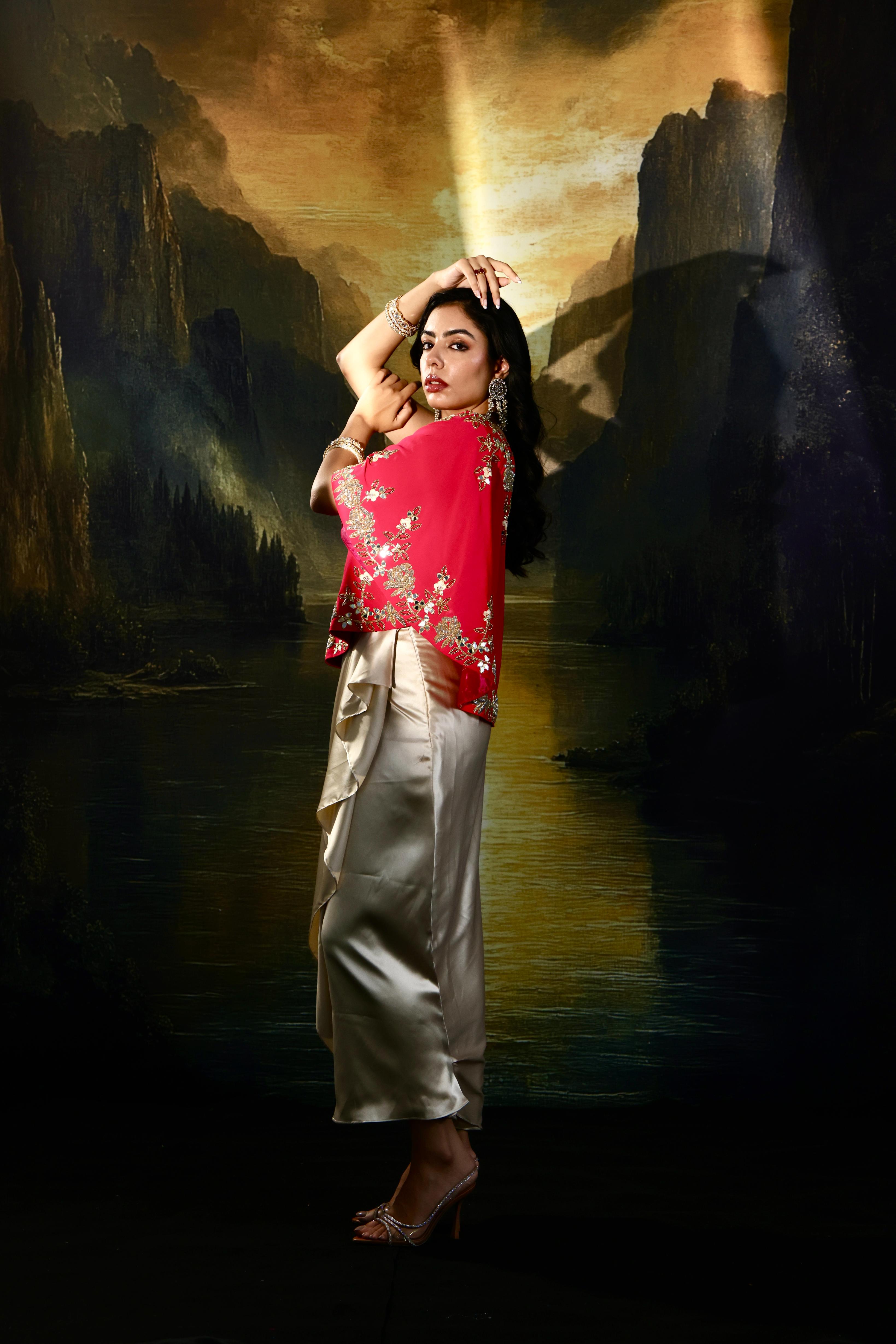 Gulaab Cape and Draped Skirt Set