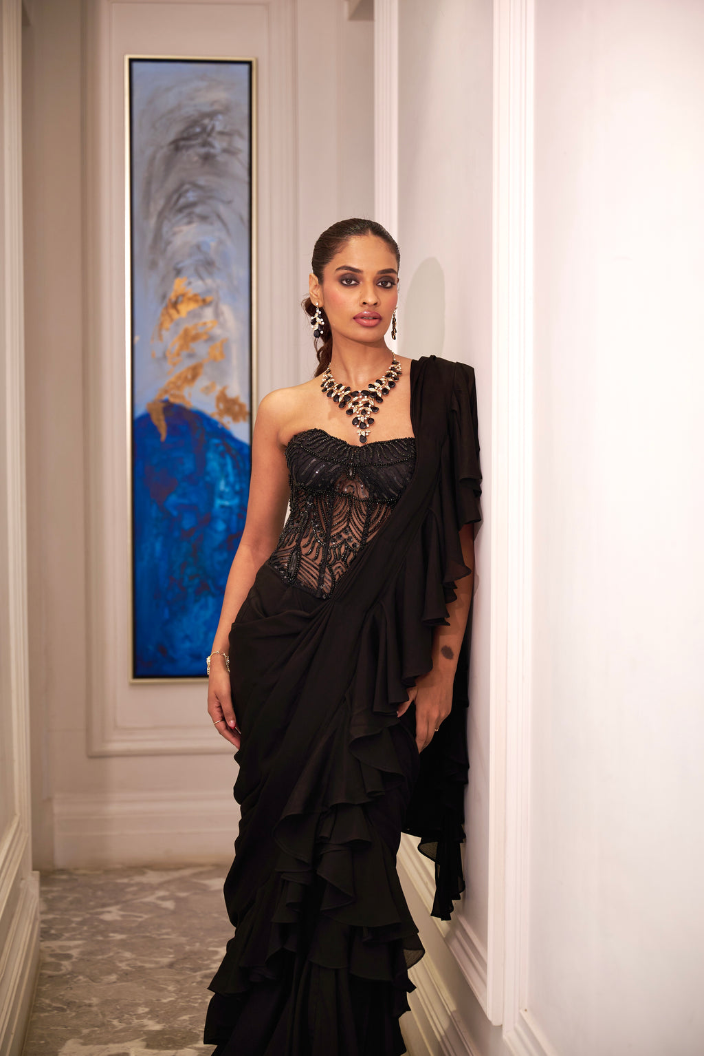 Ira Ruffle Saree and Corset Set