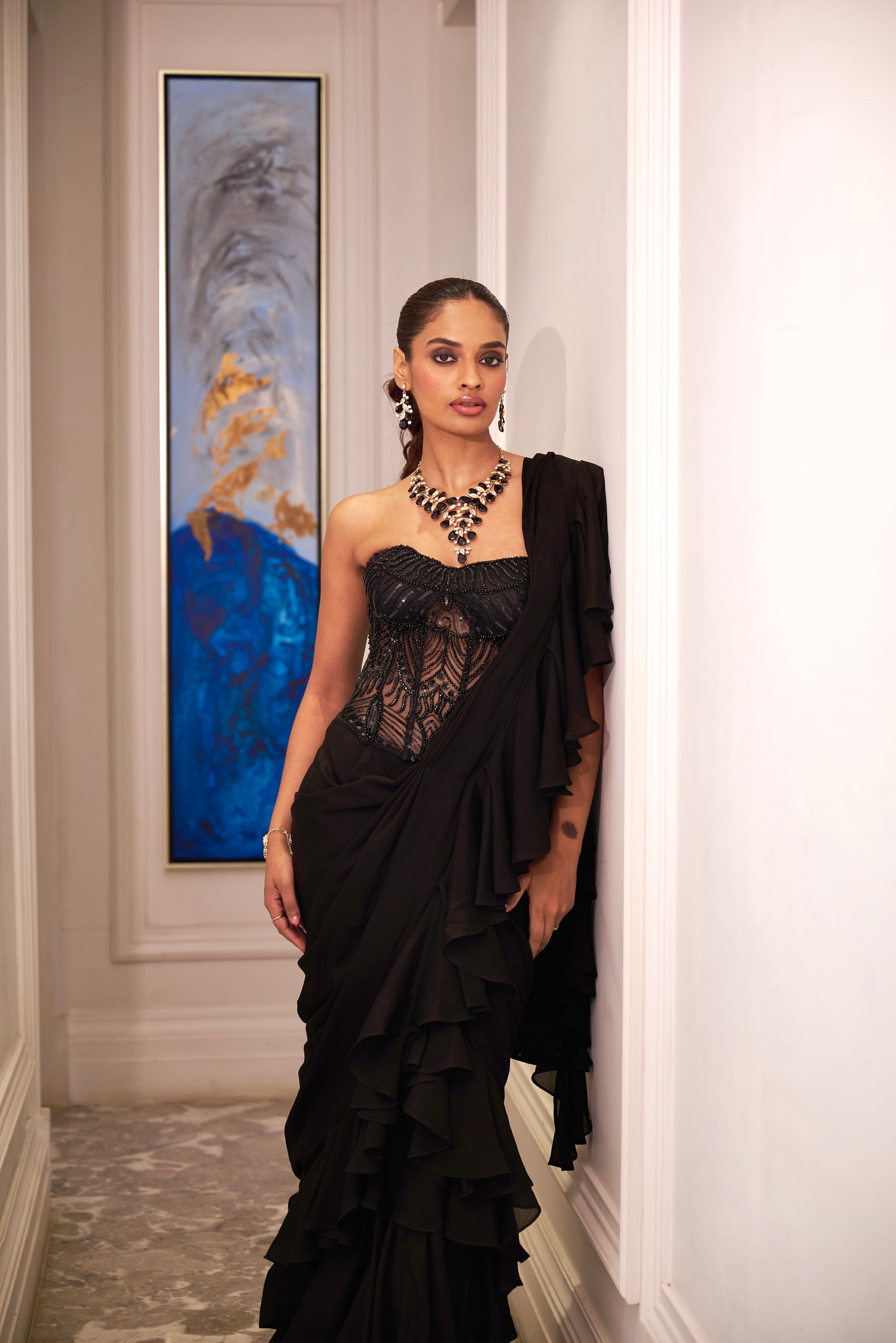 Ira Ruffle Saree and Corset Set