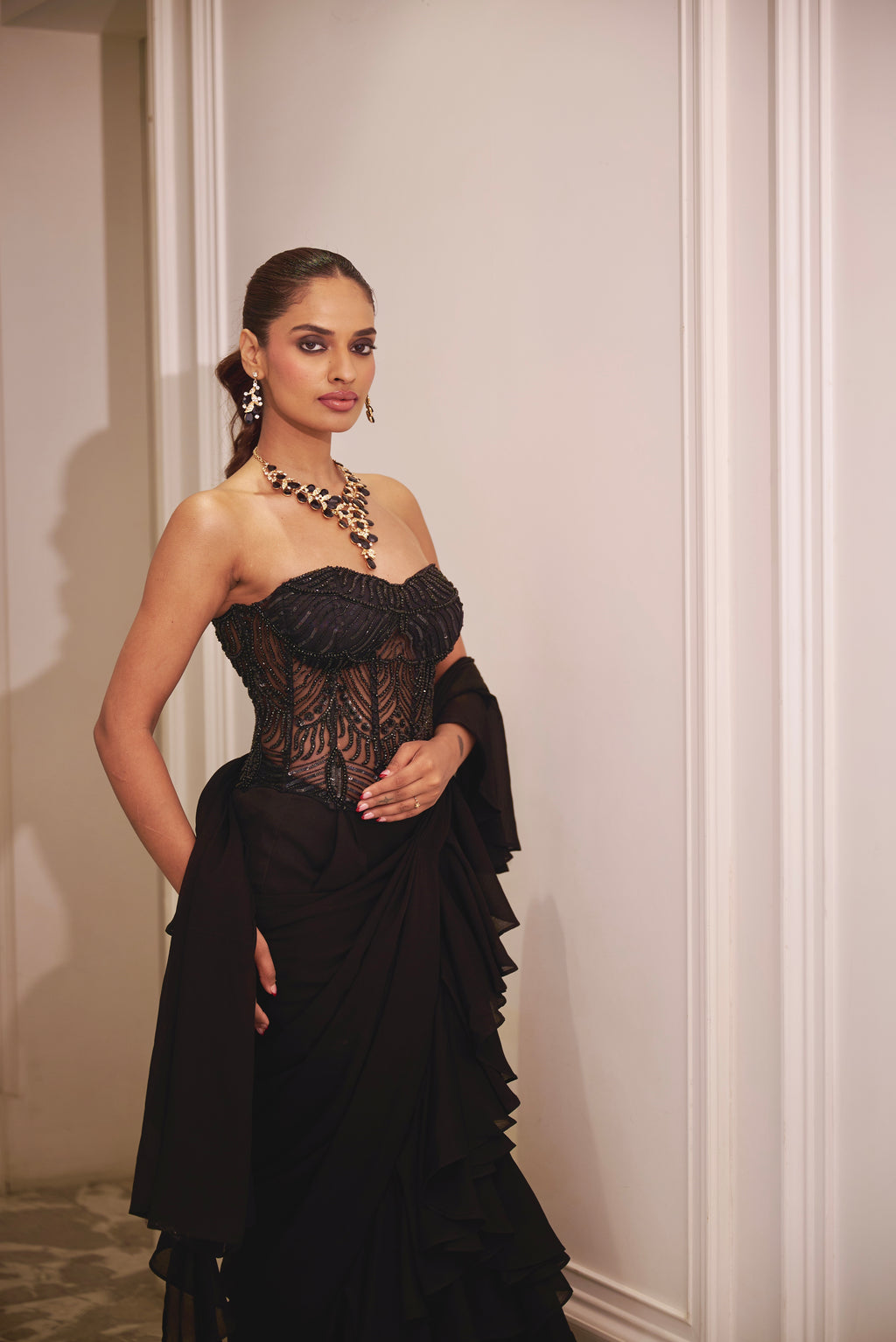 Ira Ruffle Saree and Corset Set